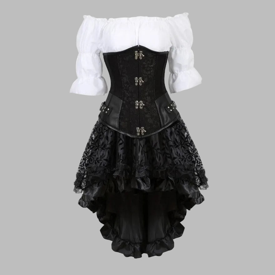 Black Steampunk Dress with Corset and Ornament
