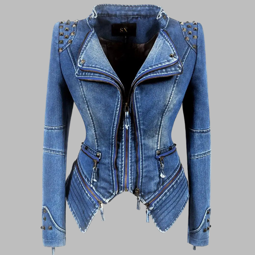 Blue Studded Punk Rock Denim Jacket | Gotyka