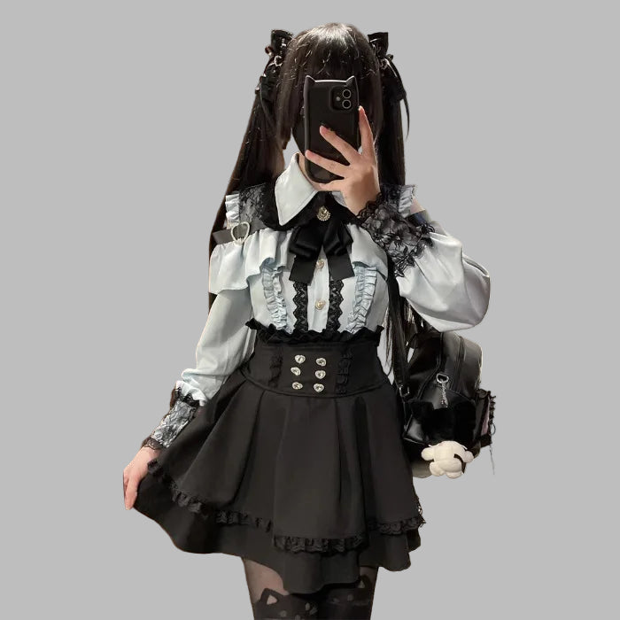 Gurai Set Jirai Kei Set with Black Lace Ruffle | Gotyka